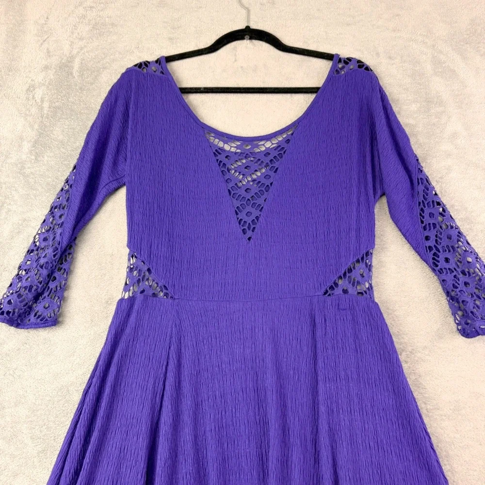 Free People M Purple Mini Dress Crochet Lace Cutout Boho Festival Cottage‎
